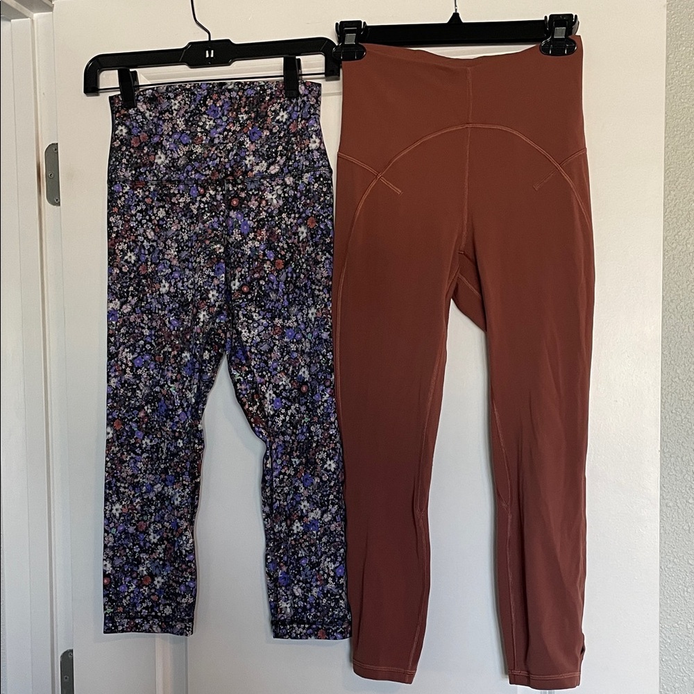 2 Lululemon Floral Print Leggings & Rust High-Rise Leggings BOTH SIZE 6